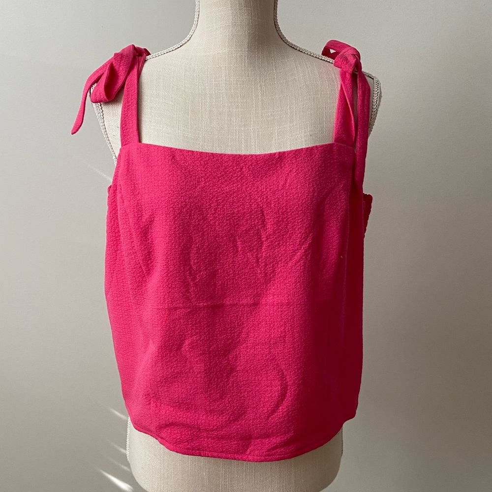 Tie Shoulder Cropped Top Hot Pink